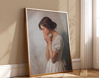 Funny Victorian Lady Holding Nose Bathroom Wall Art - Humorous Toilet Poster Oil Painting Style Digital Download