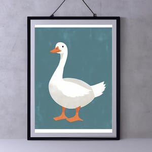 Grillige ganskunst | Vintage eendprint | Cottagecore-wanddecoratie voor de kinderkamer Stijlvol | Slaapzaalkunst | Leuk hipster dierendecor