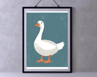 Whimsical Goose Art | Vintage Duck Print | Cottagecore Wall Decor for Nursery Stylish | Dorm Room Art | Fun Hipster Animal Decor