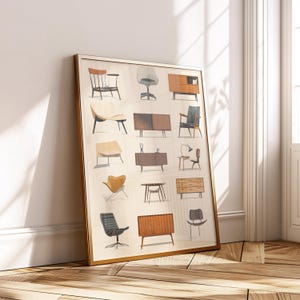 Chaise scandinave du milieu du siècle affiche impression téléchargement numérique vintage décoration murale art imprimable design d'intérieur minimaliste