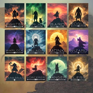 D&D Class Poster Set – 12 Digital Fantasy Prints – Printable Wall Art for RPG Lovers | Instant Download