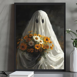 Ghost with wildflowers, Halloween Decor, Dark Academia, Gothic Painting, Ghost Print, Art Poster Print, Vintage Poster