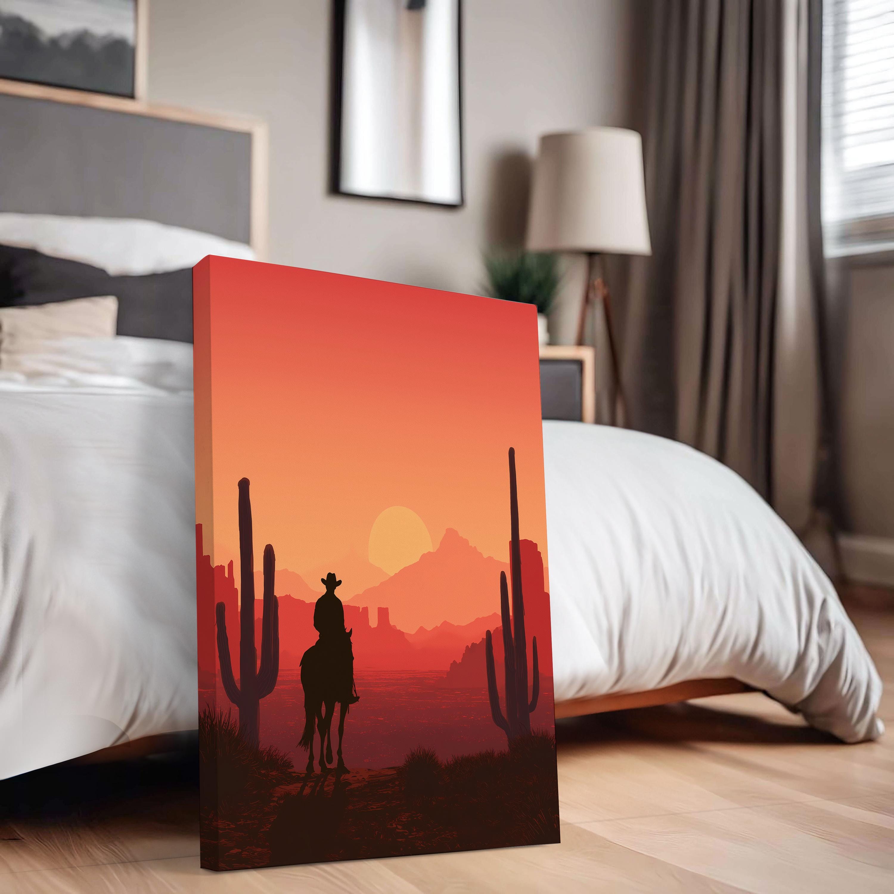 Cowboy Desert Sunset Poster - Western Rider Wall Art - Rustic Country ...