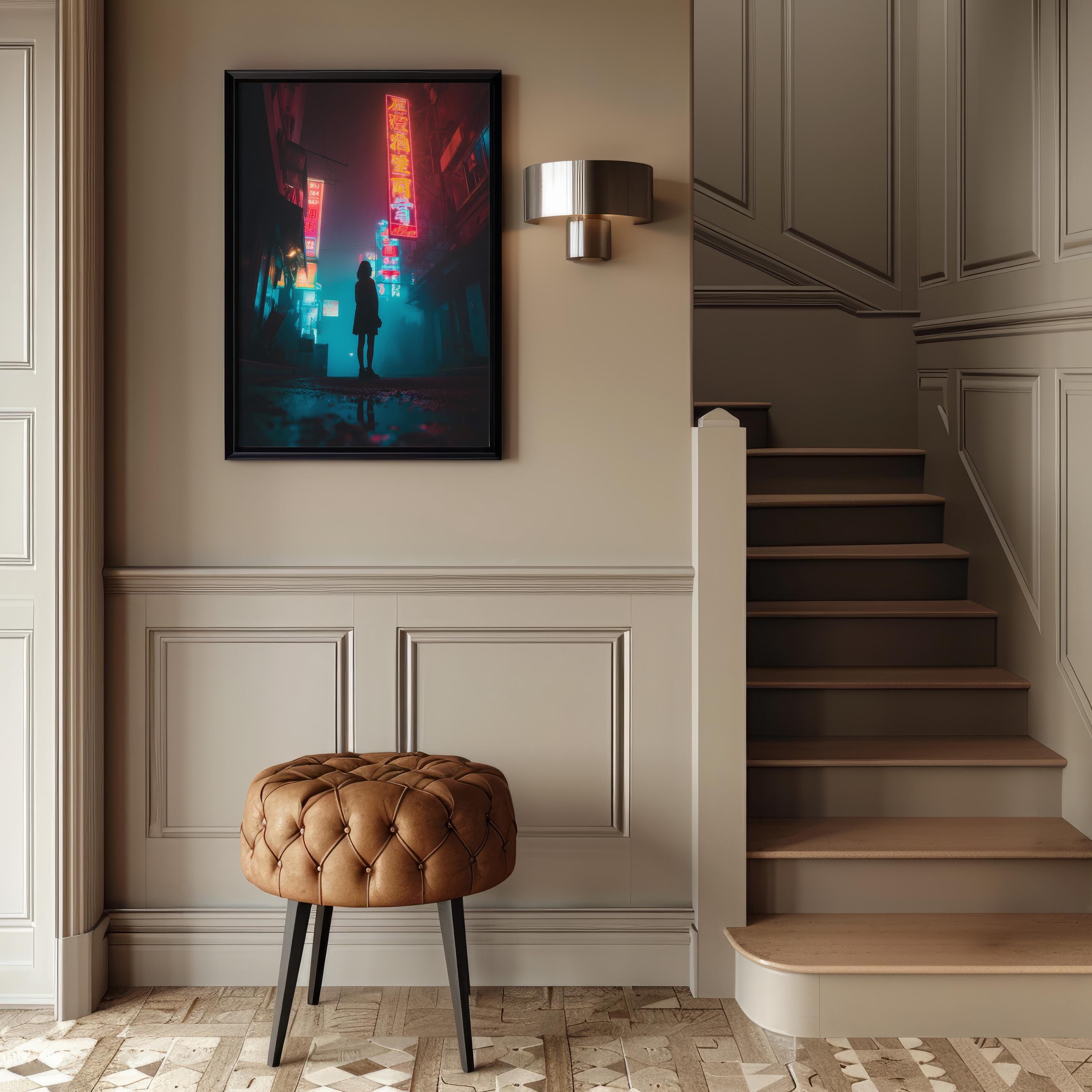 Cyberpunk Neon Girl Poster Printable Digital Download Futuristic Alley ...