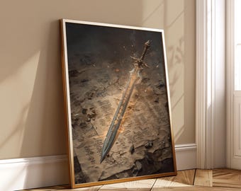 Magic Sword Wall Art - Glowing Rune Blade Fantasy Poster - DND Magical Weapon Printable - RPG Loot Digital Download Decor