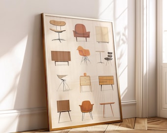 Mid Century Modern Furniture Print: Retro Chairs & Cabinets Mid Century Modern Furniture Print: Retro Chairs & Cabinets