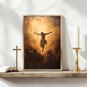 Kunst geascendeerde Jezus | Glorieuze opstanding digitale print | Spirituele christelijke muurposter | LDS Glory JPG downloaden | Krachtige bijbelscène