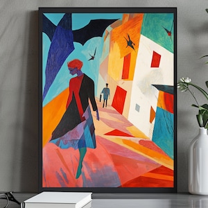 Bold Vibrant Abstract Street Scene Art Print | Colorful Urban Wall Decor | Modern Cityscape Artwork | Unique Gift for Urban Lovers