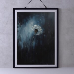 Dandelion, Antique Oil Painting, Moody Wall Art, Vintage Floral Wall Art, Dark Floral Decor, Dark Academia Décor, Gothic Floral Wall Art