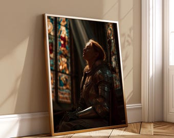 Female Knight Cathedral Light Fantasy Warrior Medieval Girl Wall Art Digital Download Print Poster Paladin Anime Holy