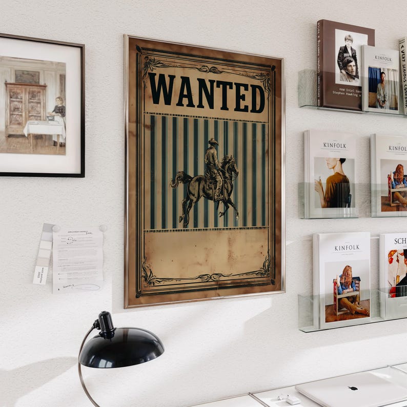 Vintage Cowboy Outlaw Wanted Poster Wall Art - Western Horse Rider ...