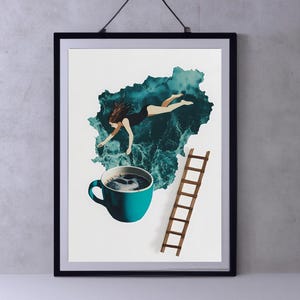 Coffee Diver Poster Print, Good Morning Coffee Poster, Coffee Lover Gift, Coffee Station Wall Art, Trendy Kitchen Wall Art, Digital Download