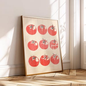 Tomaten-Block-Druck Poster - Vintage Minimal Küchenkunst - Rustikaler Tomaten-Wanddruck - Digital Red Food Art Download