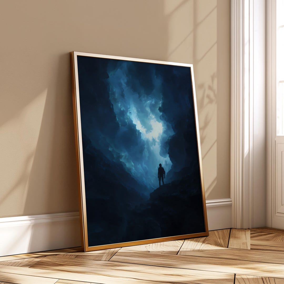 Mystical Cave Wall Art, Explorer Silhouette Poster, Dark Fantasy ...