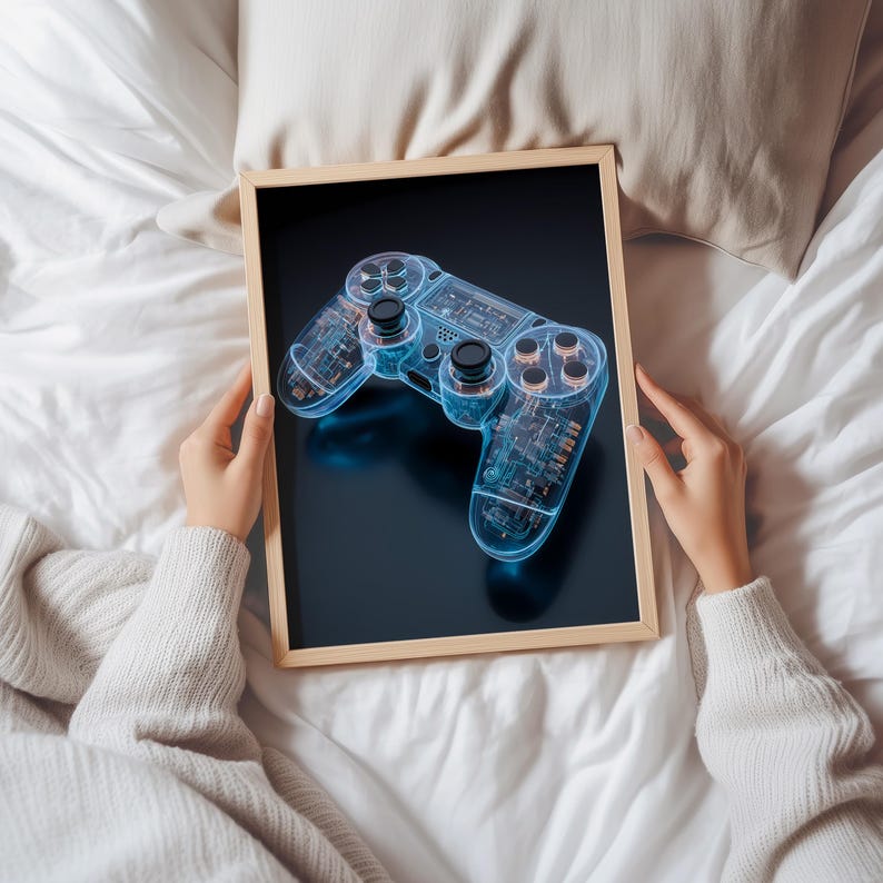 Transparent Gaming Controller Printable Wall Art, Futuristic Console Poster, Cyberpunk Tech Aesthetic Digital Download image 6