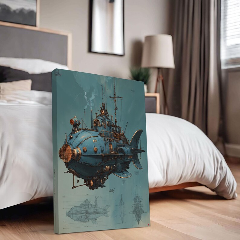 Steampunk Submarine Wall Art – Vintage Nautical Blueprint Poster ...