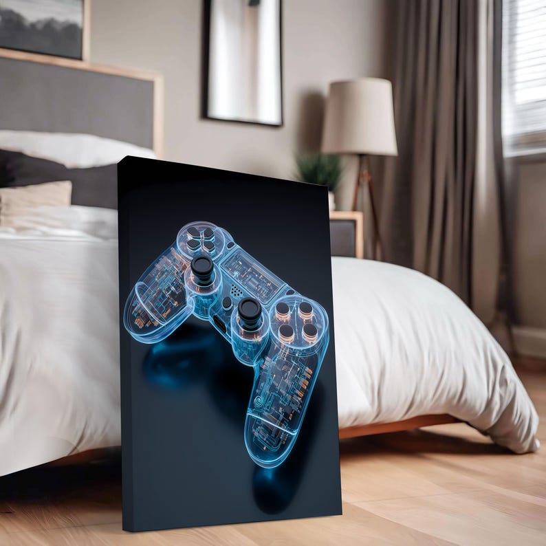 Transparent Gaming Controller Printable Wall Art, Futuristic Console Poster, Cyberpunk Tech Aesthetic Digital Download image 2