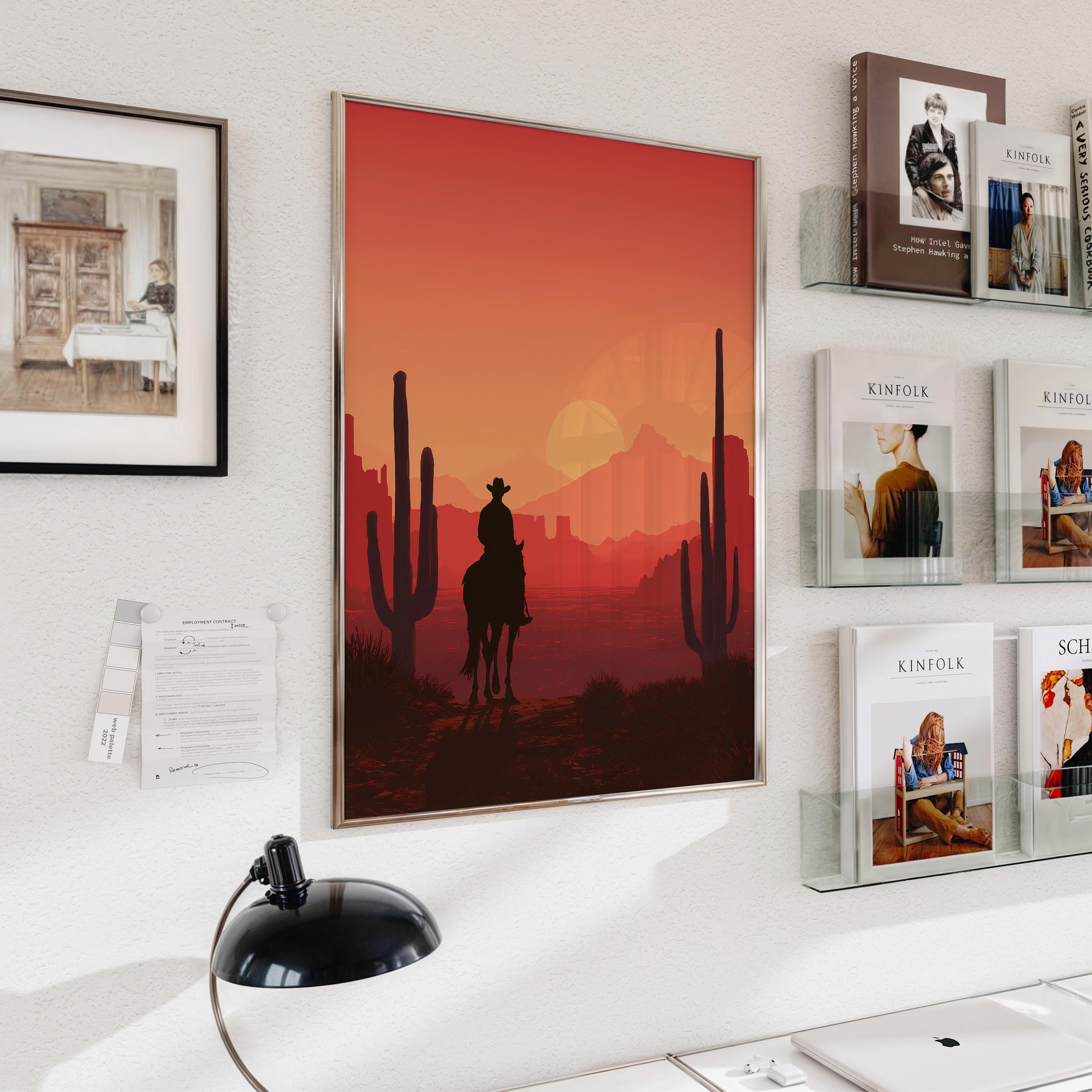 Cowboy Desert Sunset Poster - Western Rider Wall Art - Rustic Country ...