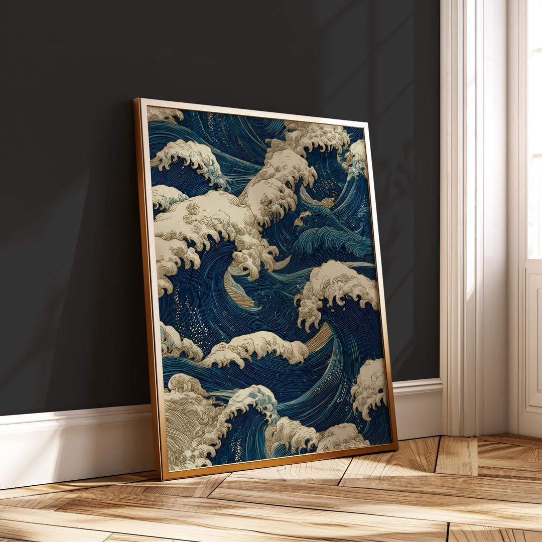 Vintage Japanese Wave Poster - Traditional Ocean Wall Art Print Digital ...
