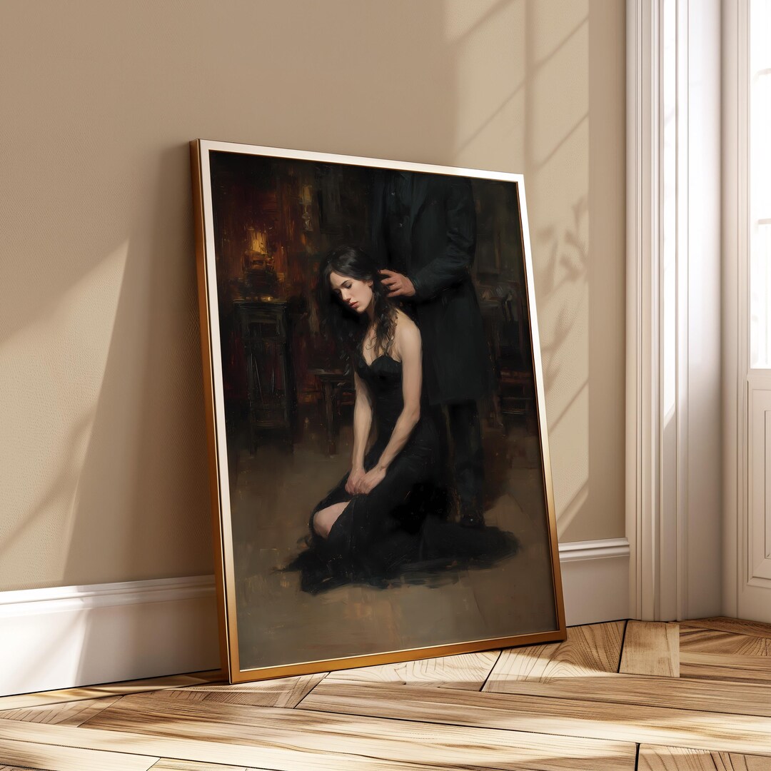 Dark Emotional Woman Portrait Poster, Vintage Moody Printable Wall Art ...