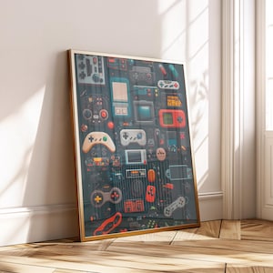 Retro Gaming Controller Poster – Vintage Gamer Printable Art – Digital Arcade Wall Decor – Colorful Nerd Gift Print