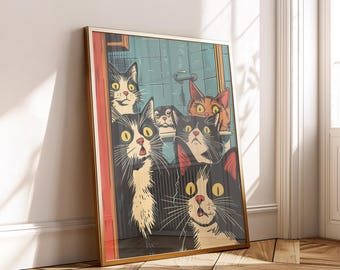 Funny Cat Comic Poster – Retro Pop Art Cat Wall Print – Hilarious Pet Decor – Digital Download – Vintage Feline Illustration Gift