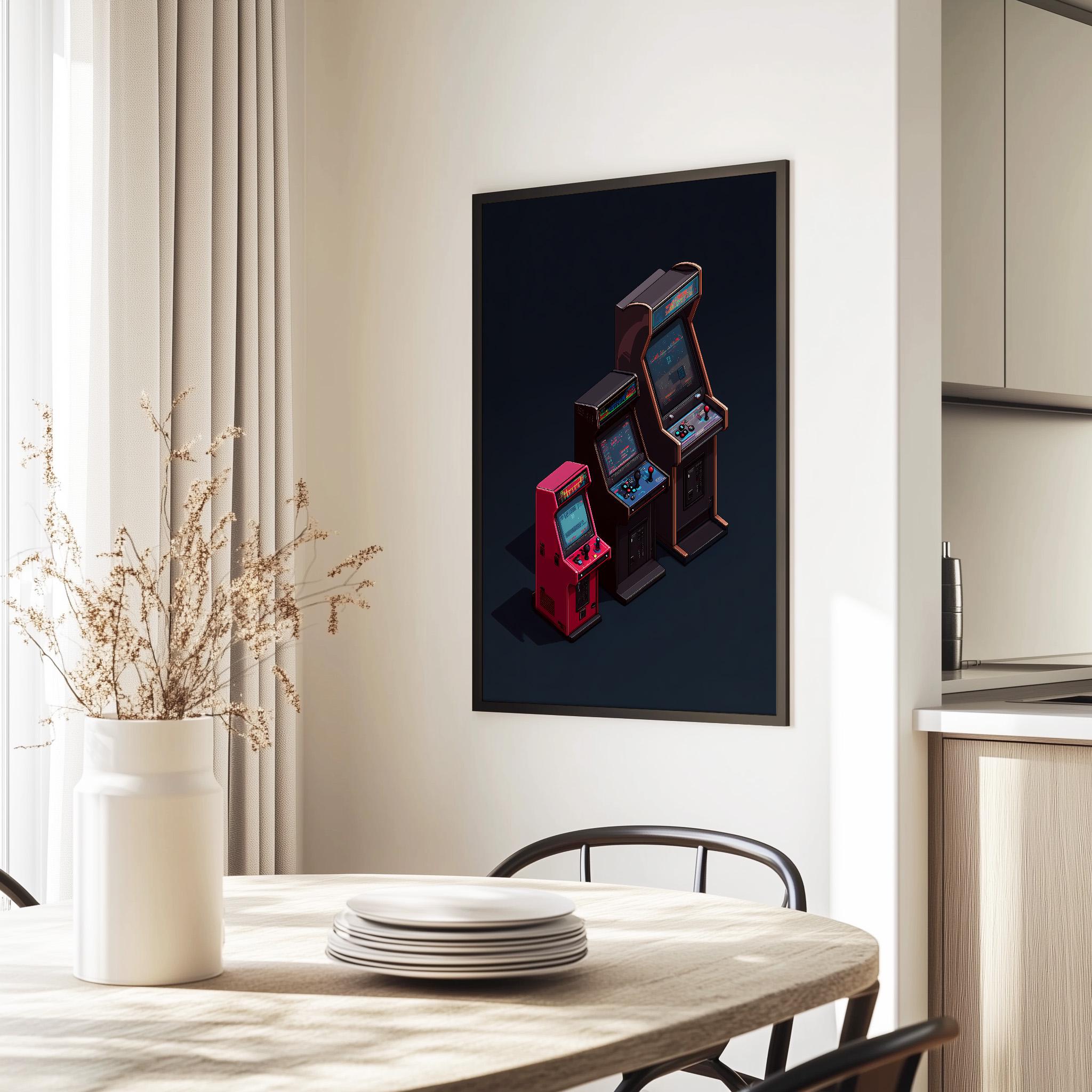 Retro Arcade Machines Pixel Art Print - 80s Gaming Poster Wall Decor ...