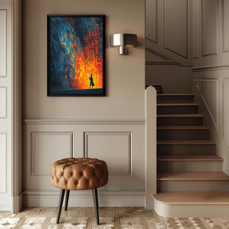 Abstract Rune Wall Art, Magic Symbols Poster, Neon Fantasy Digital ...