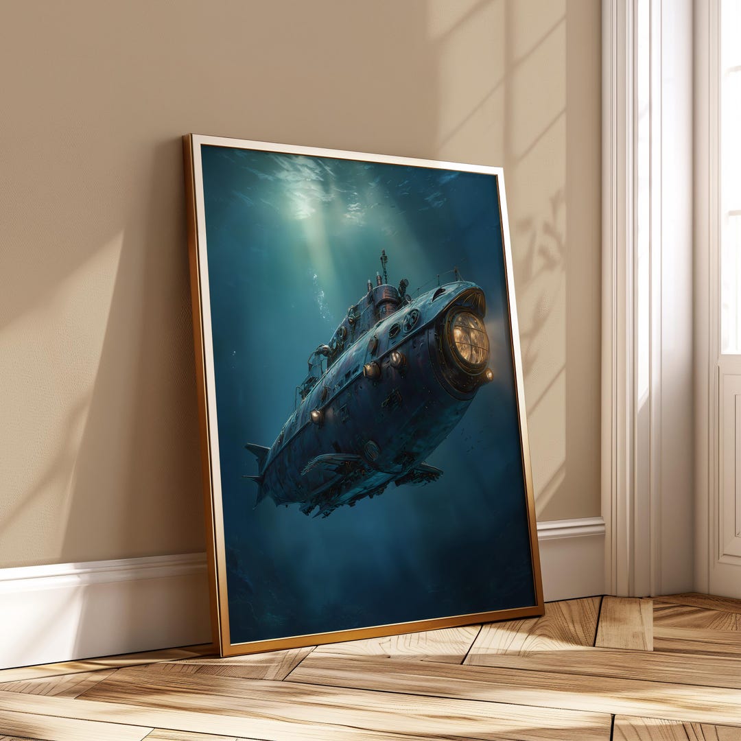 Submarine Wall Art Deep Sea Nautical Poster Underwater Vessel Digital ...