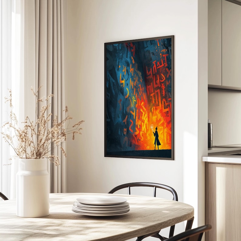 Abstract Rune Wall Art, Magic Symbols Poster, Neon Fantasy Digital ...