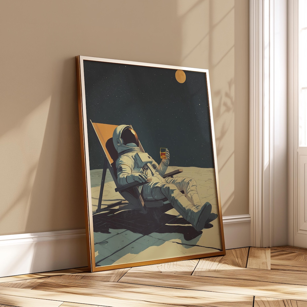 Astronaut Lounge Poster - Retro Space Art Print - Whiskey Moon Wall ...