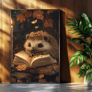 Skurril Igel Digital Art | Herbst Illustration Illustration | Gemütliche Wald Wand Dekor | Geschenk für Tierliebhaber