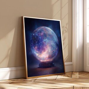Galaxy Crystal Ball Wall Art Space Nebula Sphere Illustration Cosmic Decor Digital Download