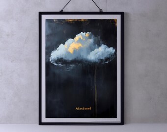 Donkere humeurige wolkenprint, decor Dark Academia, romantische cottagecore, vintage stijl olieverfschilderij, gotisch interieur, kunst aan de muur boven het bed