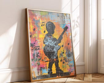 Banksy Style Kid Guitar Poster - Urban Graffiti Art Digital Wall Print Music Inspirational Decor