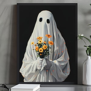 Botanical Ghost in a Wildflower Field, Halloween Decor, Dark Academia, Gothic Painting, Ghost Print, Art Poster Print, Vintage Poster