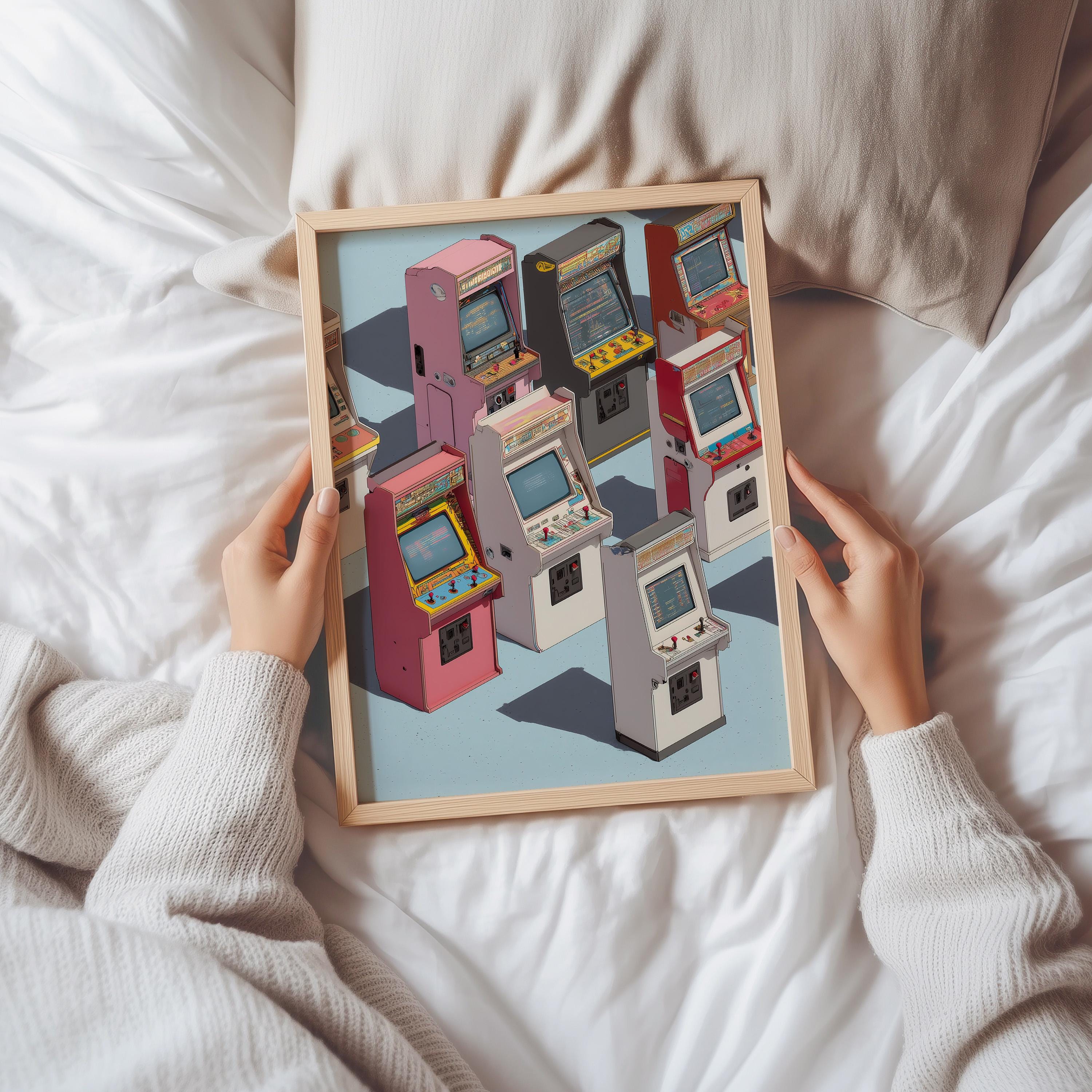 Retro Arcade Machines Print - 80s Gaming Wall Art - Pastel Isometric ...