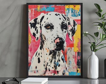 Impresión artística elegante de perro dálmata, ilustración genial de perro con gafas de sol, arte de pared moderno, póster de mascota de moda