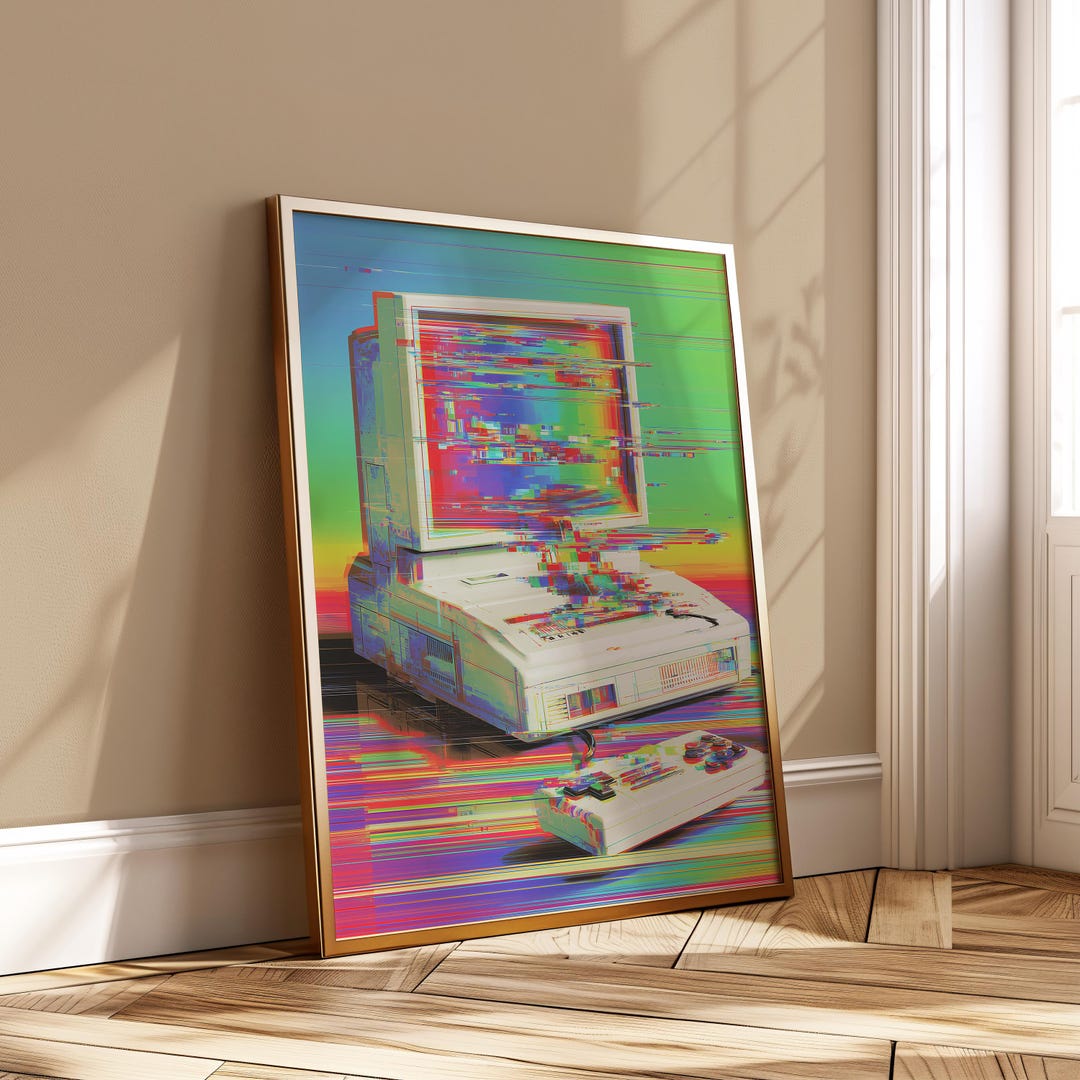 Glitch Retro Computer Wall Art Print, Vaporwave PC Poster, Vintage ...
