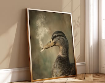 Duck Smoking Cigarette Poster - Funny Animal Wall Art Print, Vintage Quirky  Home Decor, Surreal Moody Artwork