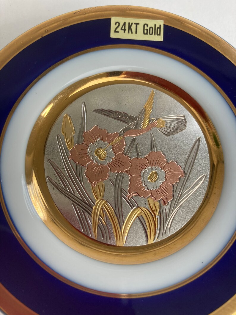 Japanese 'chokin', Ceramic Wall Plate, Plaque, Etched in Silver and