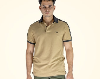 Men's Polo Shirt Slim Fit | Eternce | Beige Color  | Black Collar and Black Shoulder tape | Interlock Polo T-Shirt | Premium quality Polo