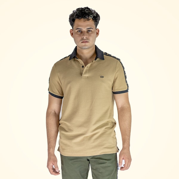 Men's Polo Shirt Slim Fit | Eternce | Beige Color  | Black Collar and Black Shoulder tape | Interlock Polo T-Shirt | Premium quality Polo