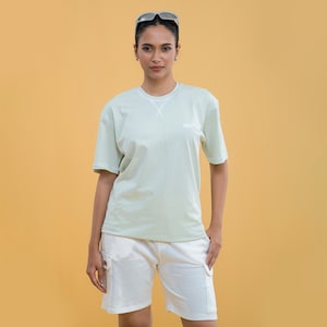 Light Mint Green T Shirt – Drop Shoulder Crewneck Tee for Everyday Comfort