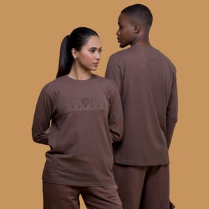 Chocolate Brown Full Sleeve Tee – Unisex 100% Cotton Shirt with Lightbulb Embroidery, Crewneck, Relaxed Fit