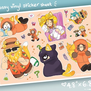 Kitty Cat Kenny - Słodkie naklejki z kreskówek - Błyszcząca folia winylowa