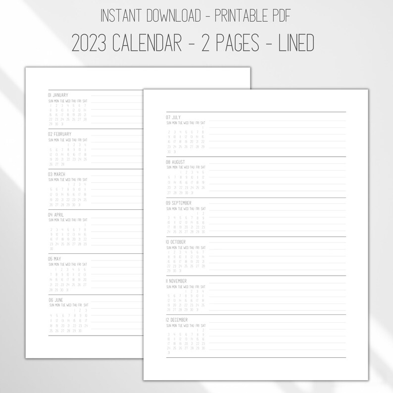 Minimalist 2023 Calendar, 2023 2 Page Printable Planner by Month, Full