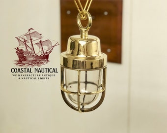 Authentic Reclaimed Original Ship Passageway Brass Hanging Pendant Wiska Light