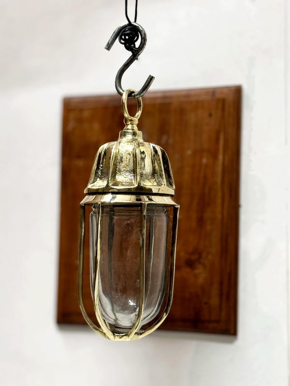 Solid Brass Nautical Pendant Light: Vintage Ship Cargo Fixture