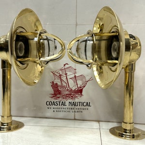 Authentic Old Vintage Brass Wall Mount Bulkhead Nautical Light with Original Shade, Maritime Antique Lighting for Home Decor 2 Pcs